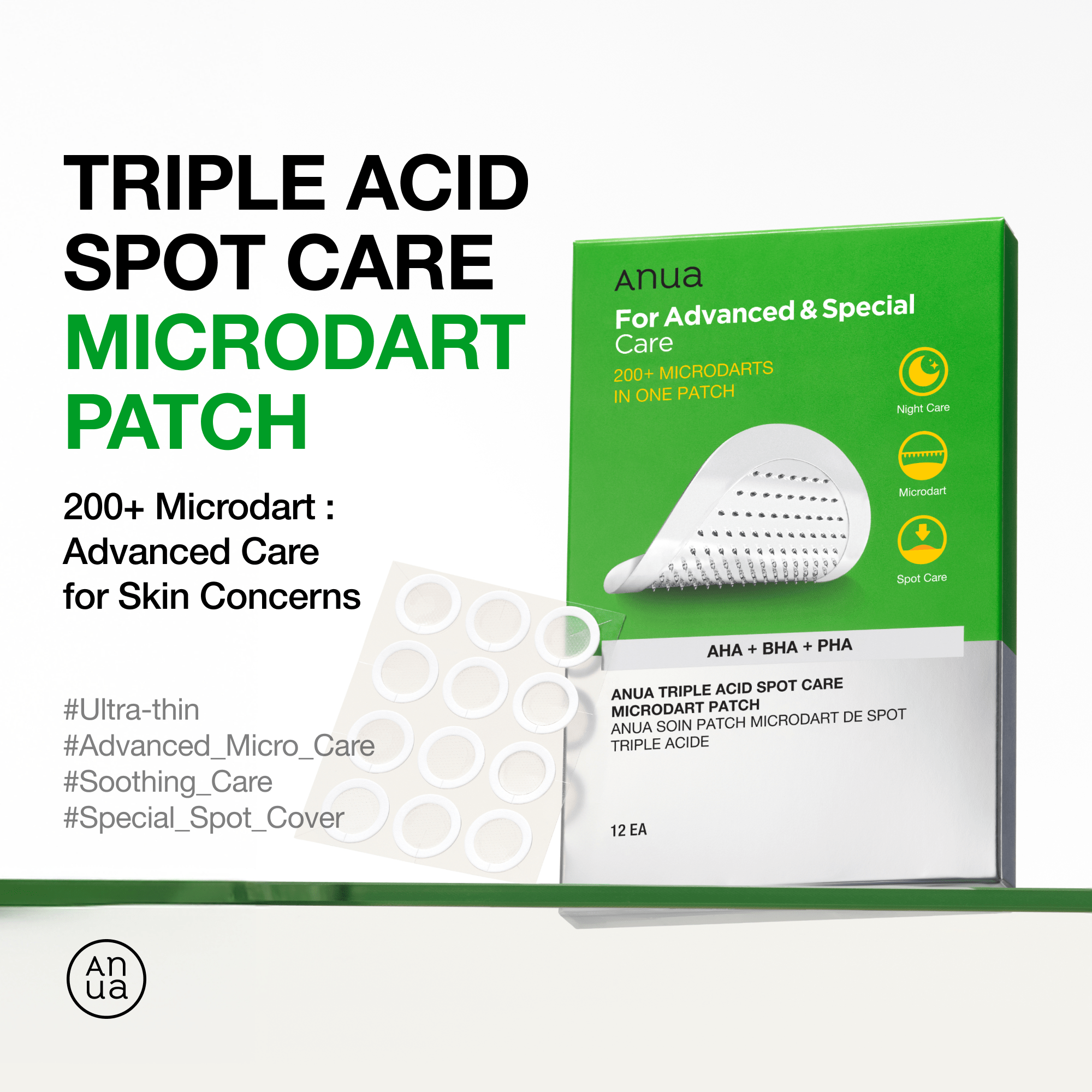 Anua US Spot Patches 12 ea Triple Acid Spot Care Microdart Patch
