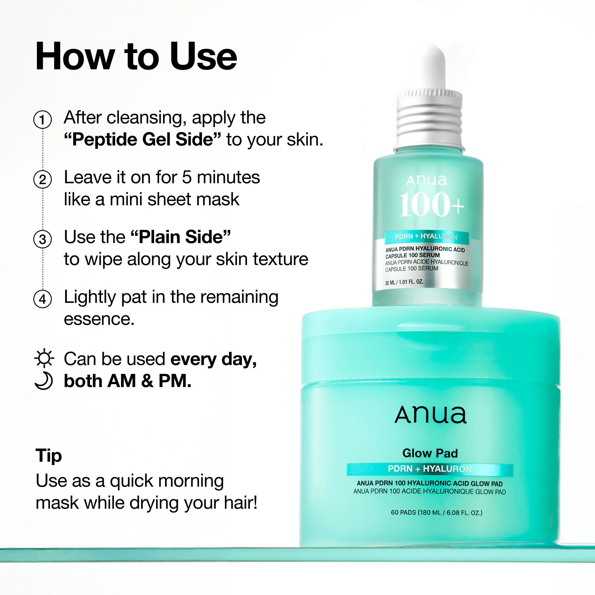 Anua Glow Pad PDRN + Hyaluron ヒアルロン酸カプセル anua-us-toner-60-ea-pdrn-100-